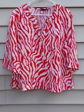 SHERRY TAYLOR  Women's Beaded V-Neck  Blouse — Pink,Red, Orange  & White Size XL